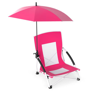 2 Pack Beach Umbrella Chair for Adults with Adjustable Parasol-Pink view 4