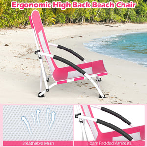 2 Pack Beach Umbrella Chair for Adults with Adjustable Parasol-Pink view 9