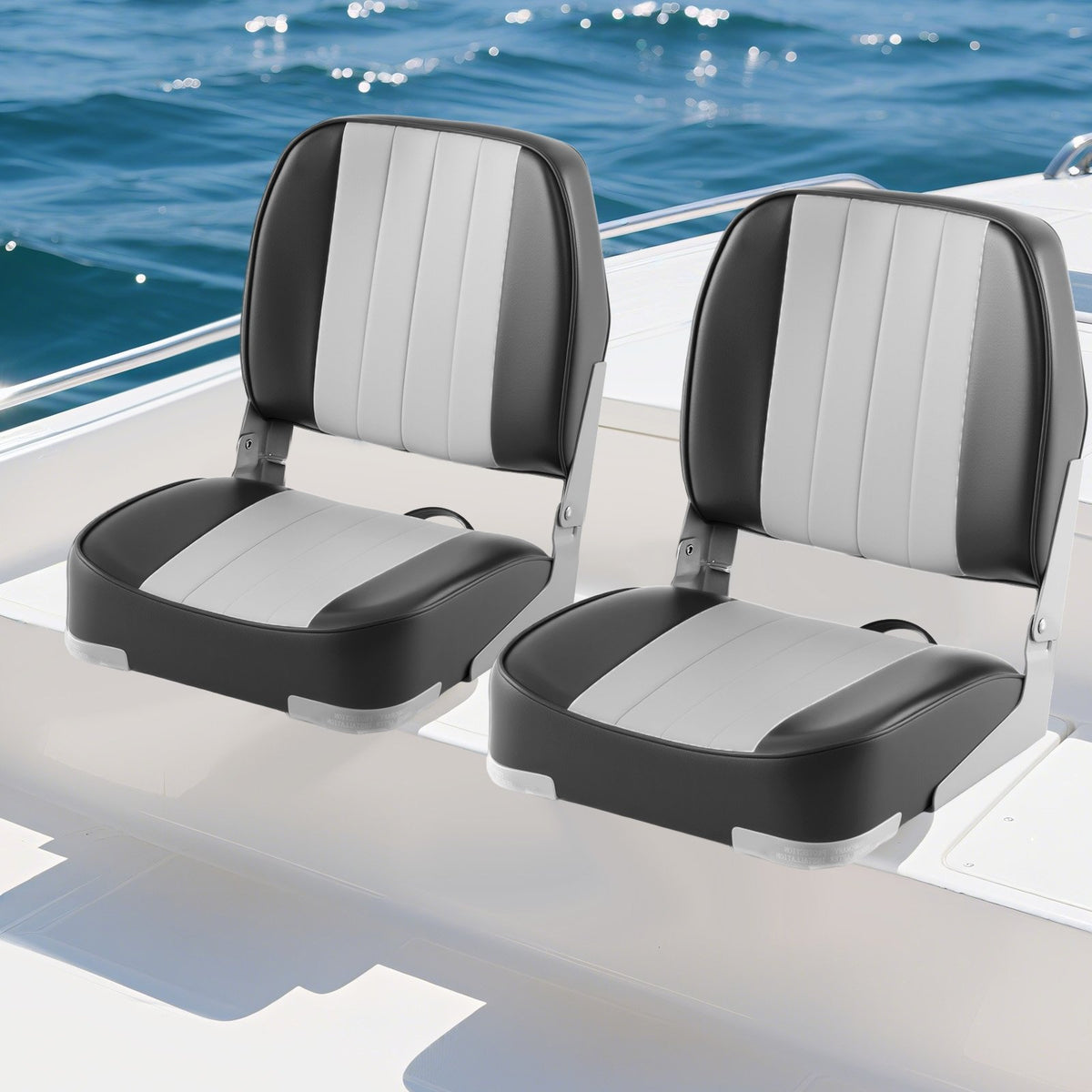 2-Pack Boat Seats Folding Low Back Boat Chairs Waterproof PVC Leather Cabin Seating-Gray view 2