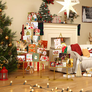 2 Pack Christmas Tree Photo Holder with 36 Round Clips and Metal Hanging Rack-Gloden view 3