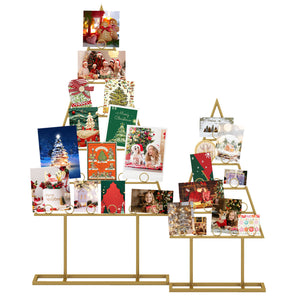2 Pack Christmas Tree Photo Holder with 36 Round Clips and Metal Hanging Rack-Gloden view 4