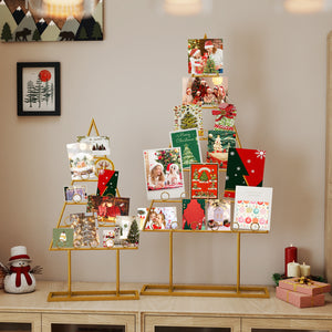 2 Pack Christmas Tree Photo Holder with 36 Round Clips and Metal Hanging Rack-Gloden view 7
