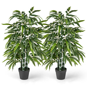 2 Pack Fake Bamboo Leave Tree with 3 PE Bamboo Trunk-Green