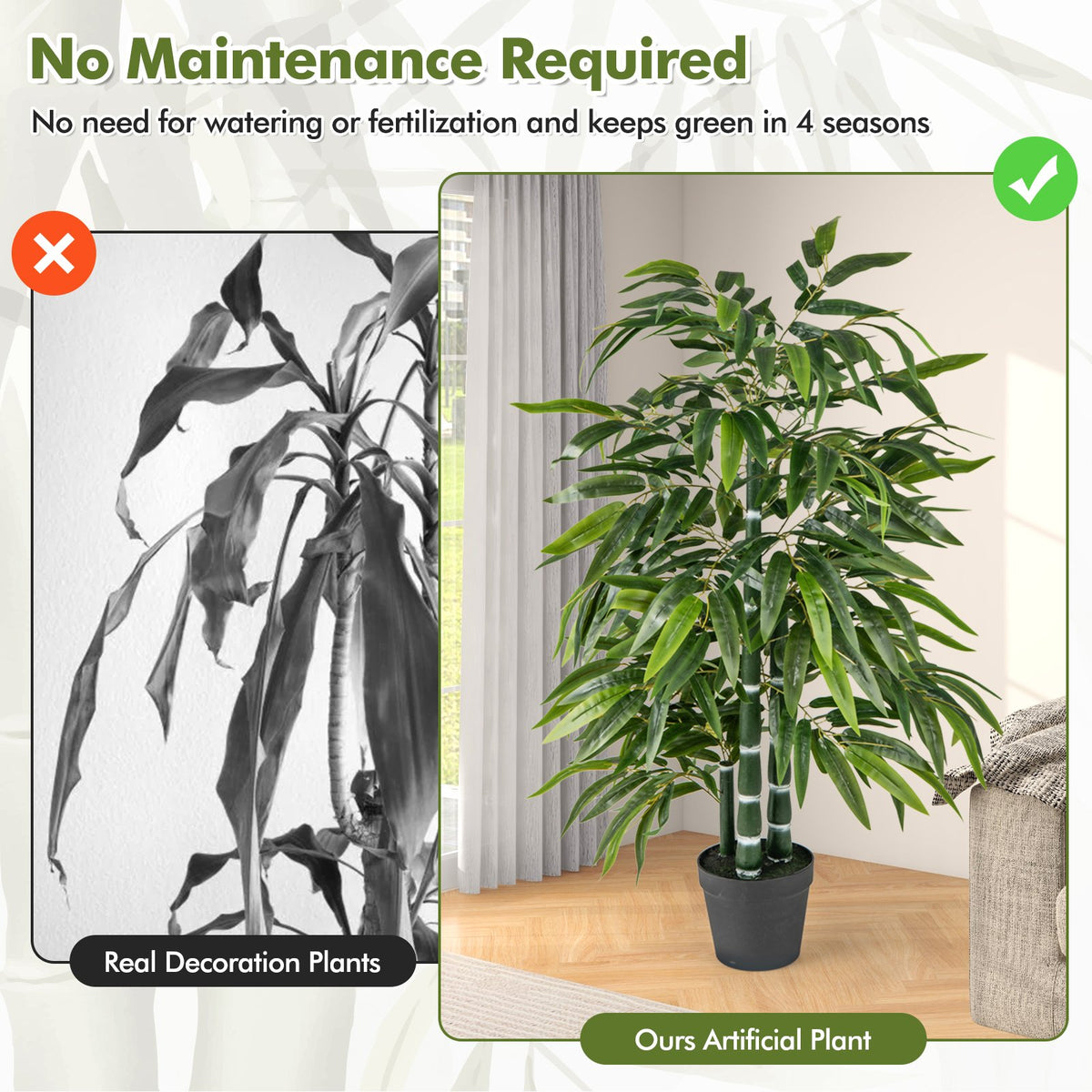 2 Pack Fake Bamboo Leave Tree with 3 PE Bamboo Trunk-Green view 6