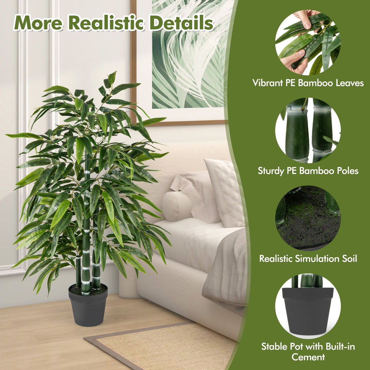 2 Pack Fake Bamboo Leave Tree with 3 PE Bamboo Trunk-Green view 8