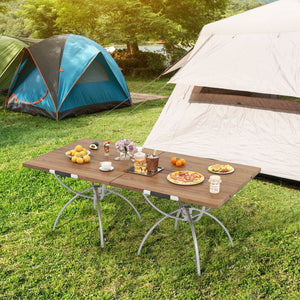 Patented 2 Pack Folding Camping Table with Wood-grain Tabletop for Hiking Party-Natural view 2