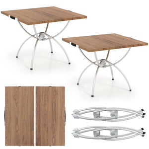 Patented 2 Pack Folding Camping Table with Wood-grain Tabletop for Hiking Party-Natural view 4