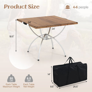 Patented 2 Pack Folding Camping Table with Wood-grain Tabletop for Hiking Party-Natural view 5