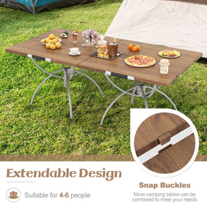 Patented 2 Pack Folding Camping Table with Wood-grain Tabletop for Hiking Party-Natural view 7