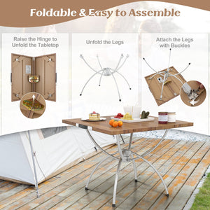 Patented 2 Pack Folding Camping Table with Wood-grain Tabletop for Hiking Party-Natural view 8