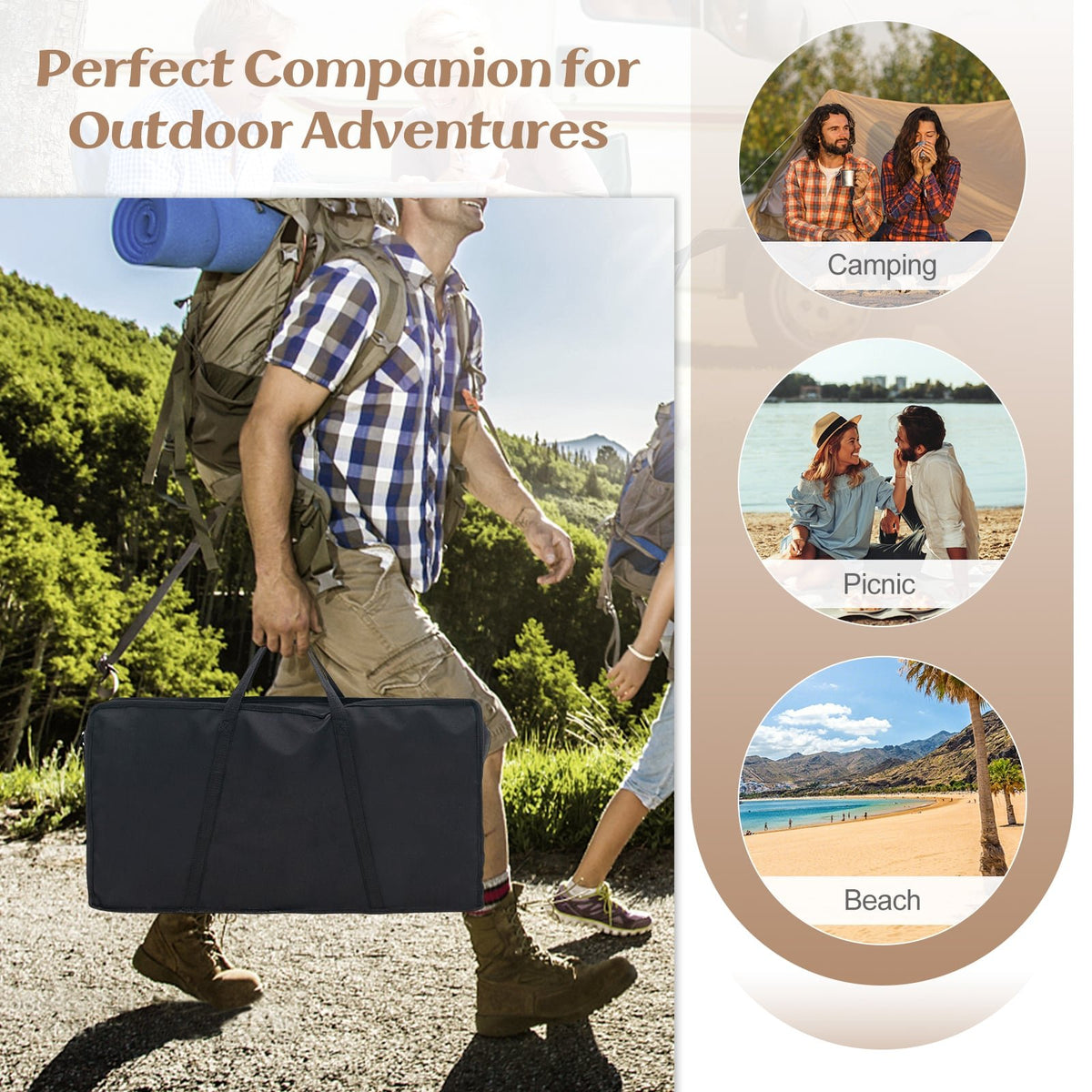 Patented 2 Pack Folding Camping Table with Wood-grain Tabletop for Hiking Party-Natural view 9