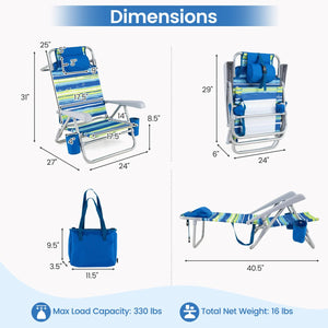 2 Pack Portable Folding Beach Chair with 7-Position Backrest-Blue view 4