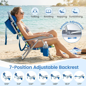 2 Pack Portable Folding Beach Chair with 7-Position Backrest-Blue view 5