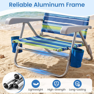2 Pack Portable Folding Beach Chair with 7-Position Backrest-Blue view 7
