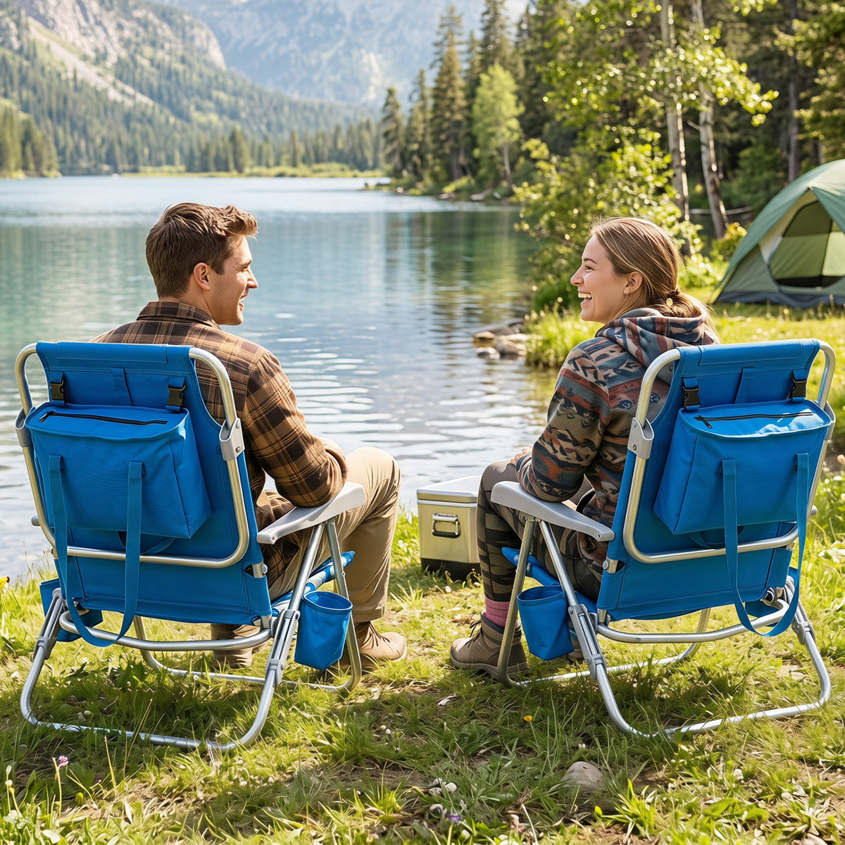 2 Pack Portable Folding Beach Chair with 7-Position Backrest-Navy view 3