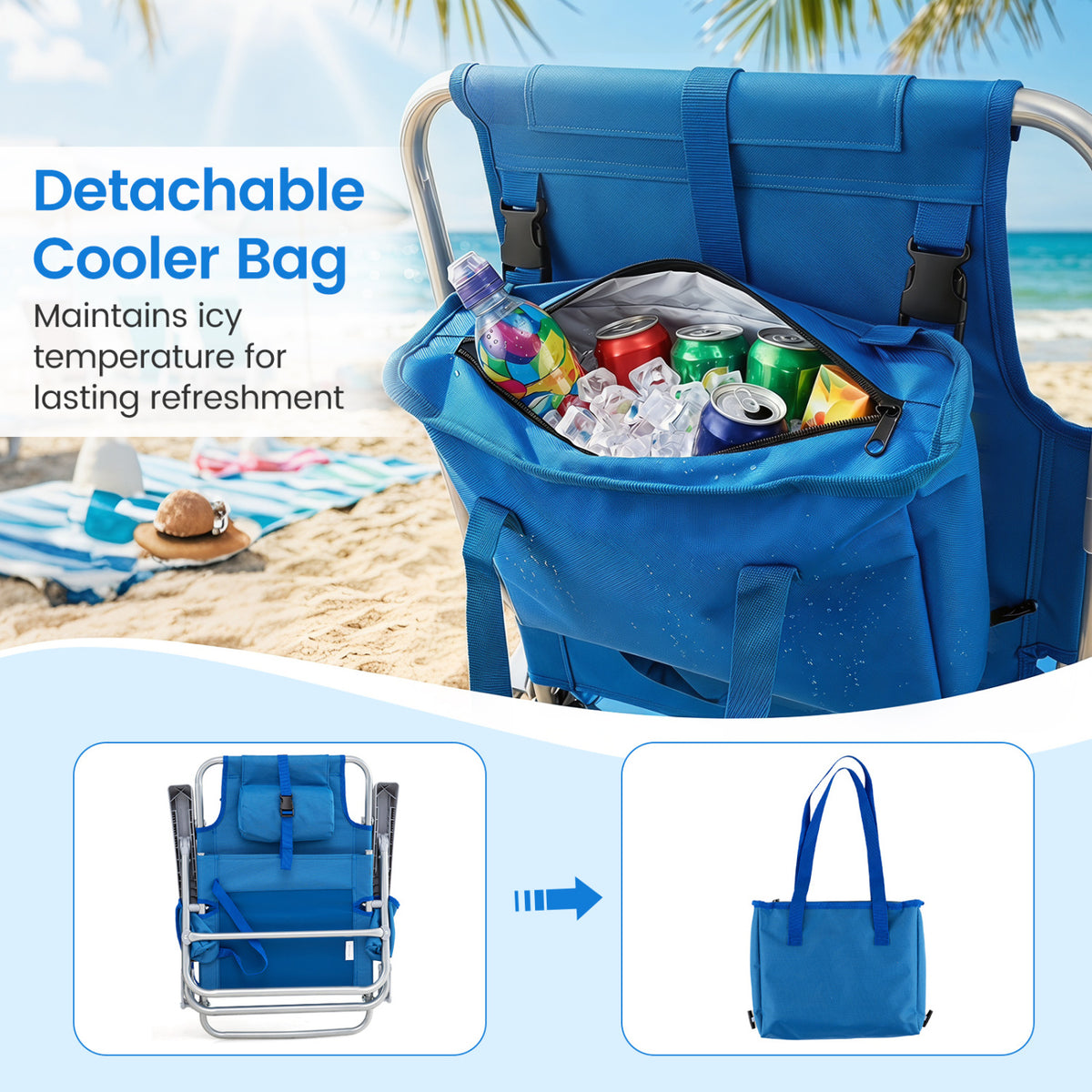 2 Pack Portable Folding Beach Chair with 7-Position Backrest-Navy view 6