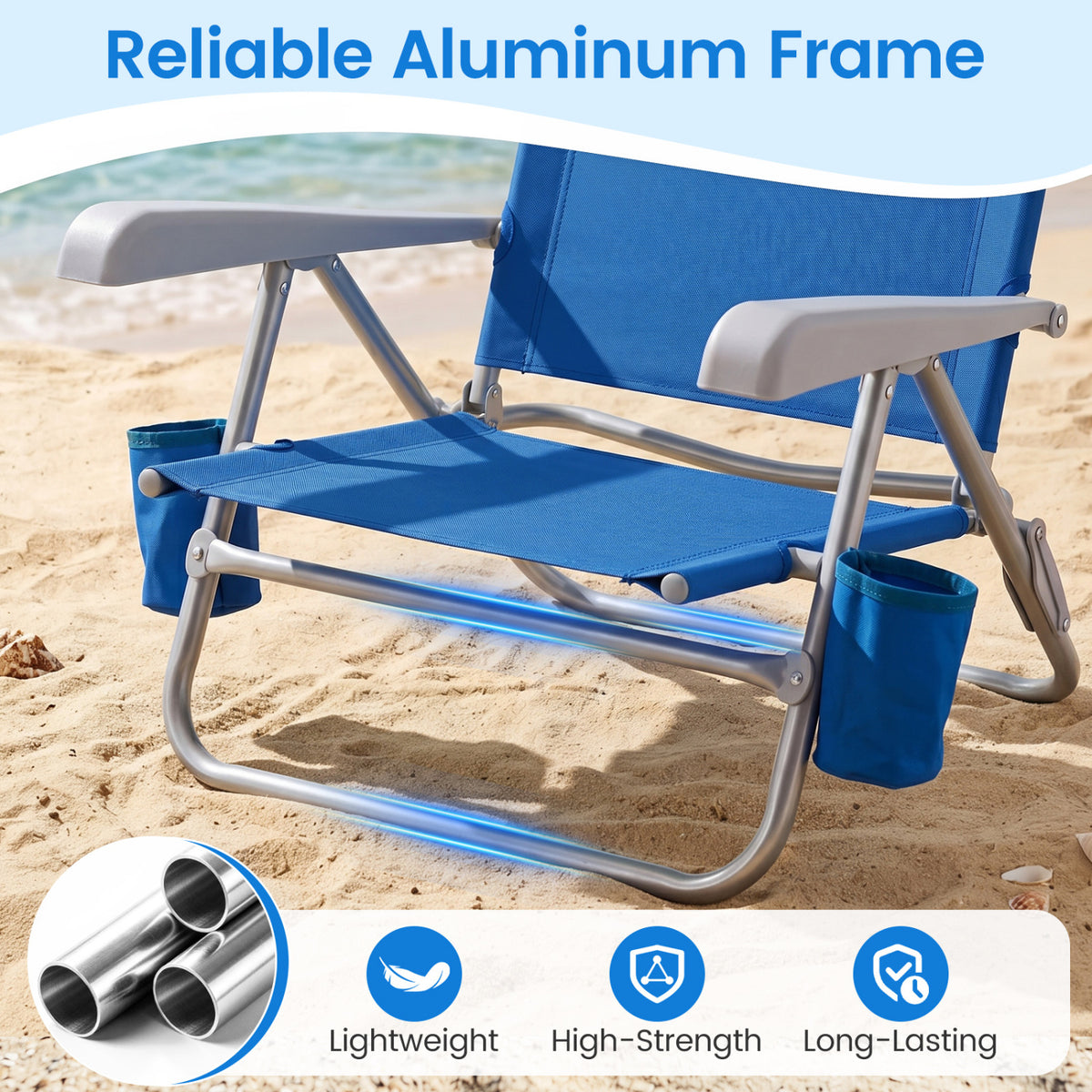 2 Pack Portable Folding Beach Chair with 7-Position Backrest-Navy view 7