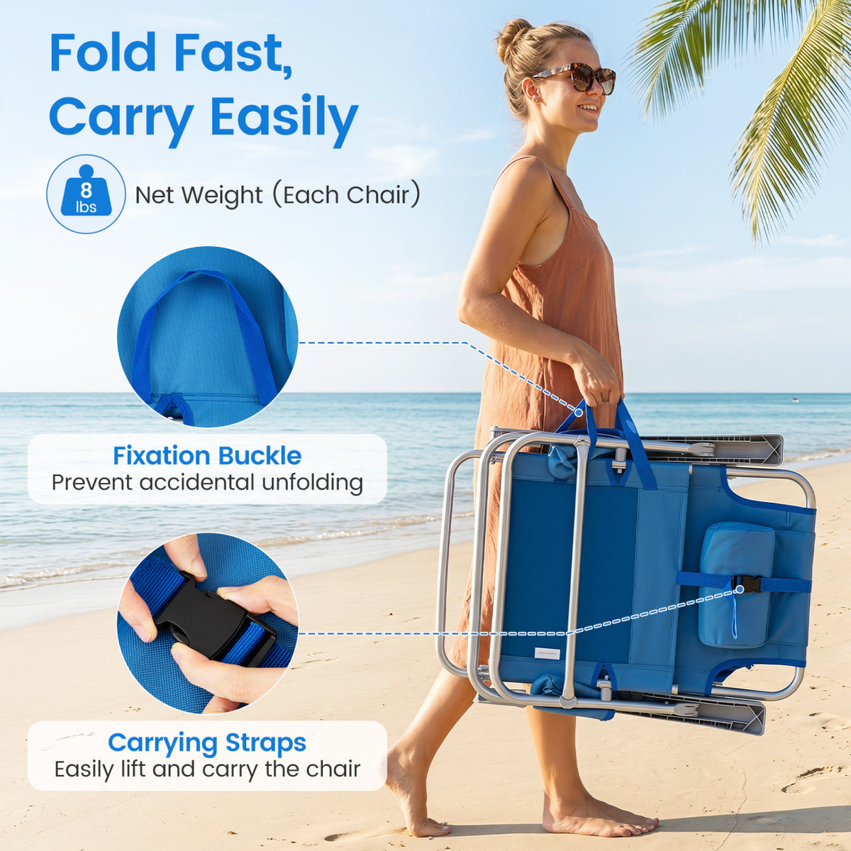 2 Pack Portable Folding Beach Chair with 7-Position Backrest-Navy view 8