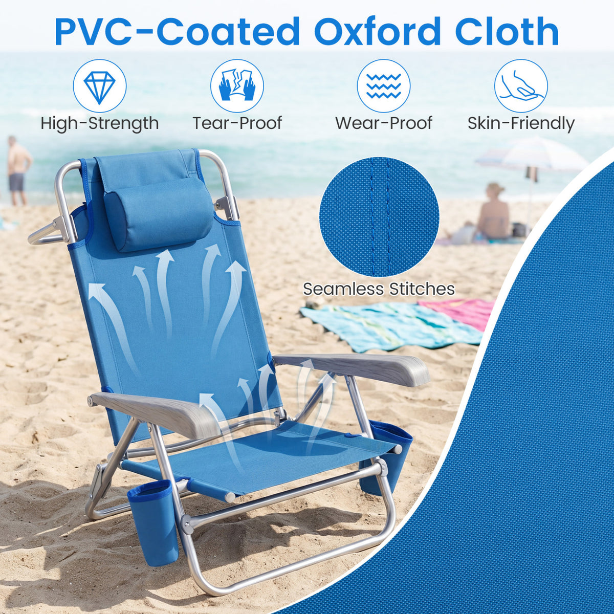 2 Pack Portable Folding Beach Chair with 7-Position Backrest-Navy view 9