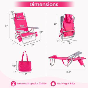 2 Pack Portable Folding Beach Chair with 7-Position Backrest-Pink view 4