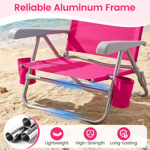 2 Pack Portable Folding Beach Chair with 7-Position Backrest-Pink view 7
