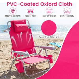 2 Pack Portable Folding Beach Chair with 7-Position Backrest-Pink view 9