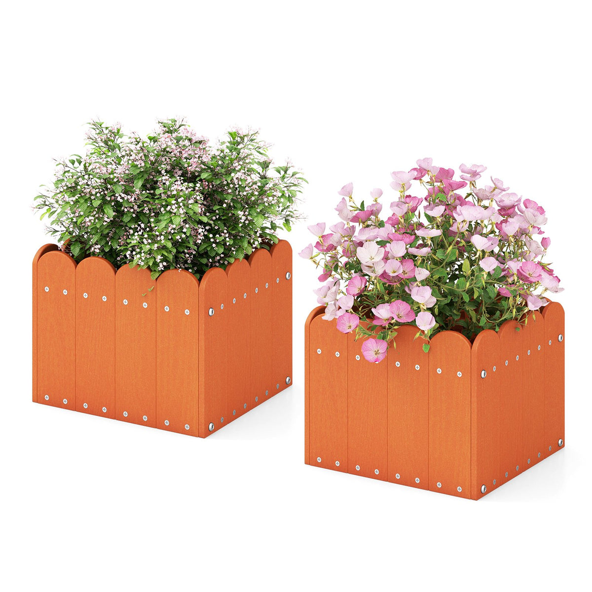2 Pack Square Planter Box with Drainage Gaps for for Front Porch Garden Balcony-Orange view 4