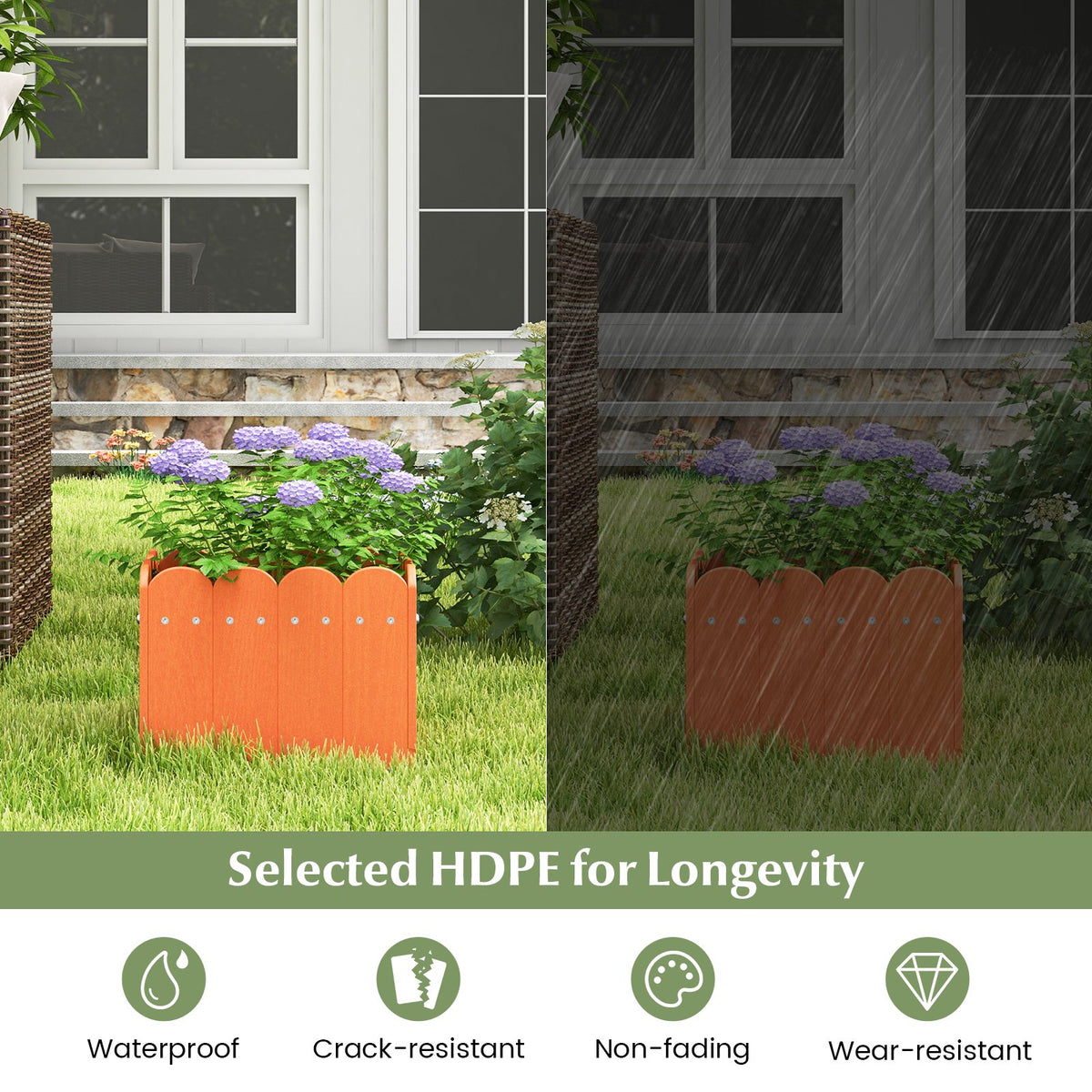 2 Pack Square Planter Box with Drainage Gaps for for Front Porch Garden Balcony-Orange view 6