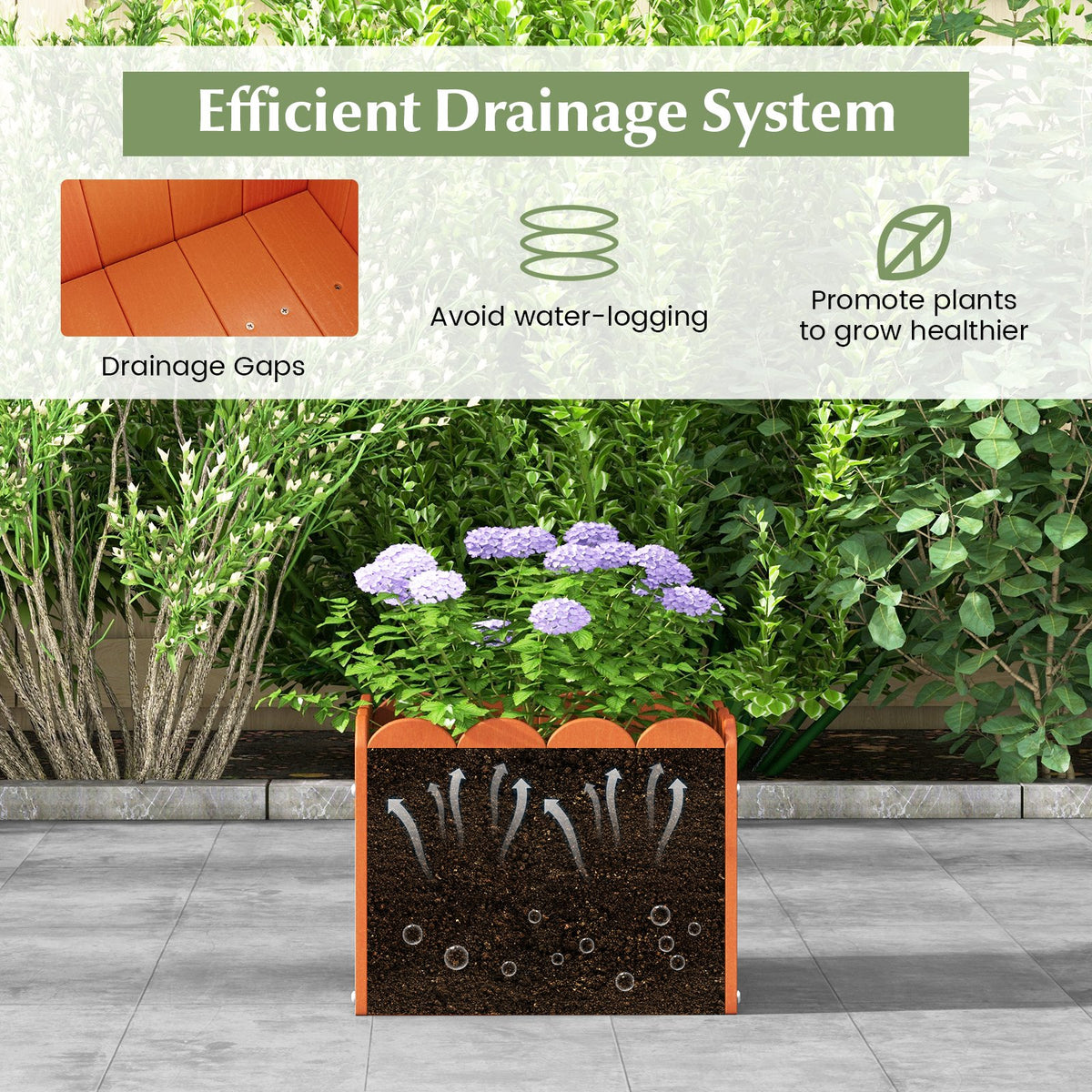 2 Pack Square Planter Box with Drainage Gaps for for Front Porch Garden Balcony-Orange view 7