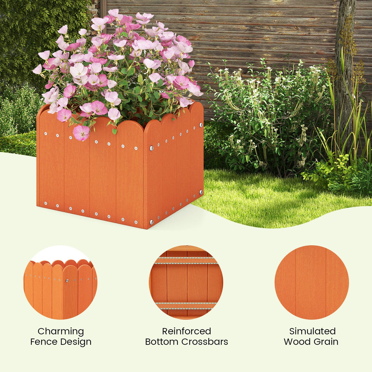 2 Pack Square Planter Box with Drainage Gaps for for Front Porch Garden Balcony-Orange view 9