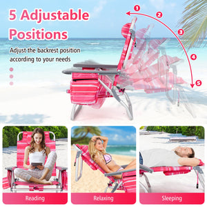 2 Packs 5-Position Outdoor Folding Backpack Beach Table Chair Reclining Chair Set-Hot Pink view 6