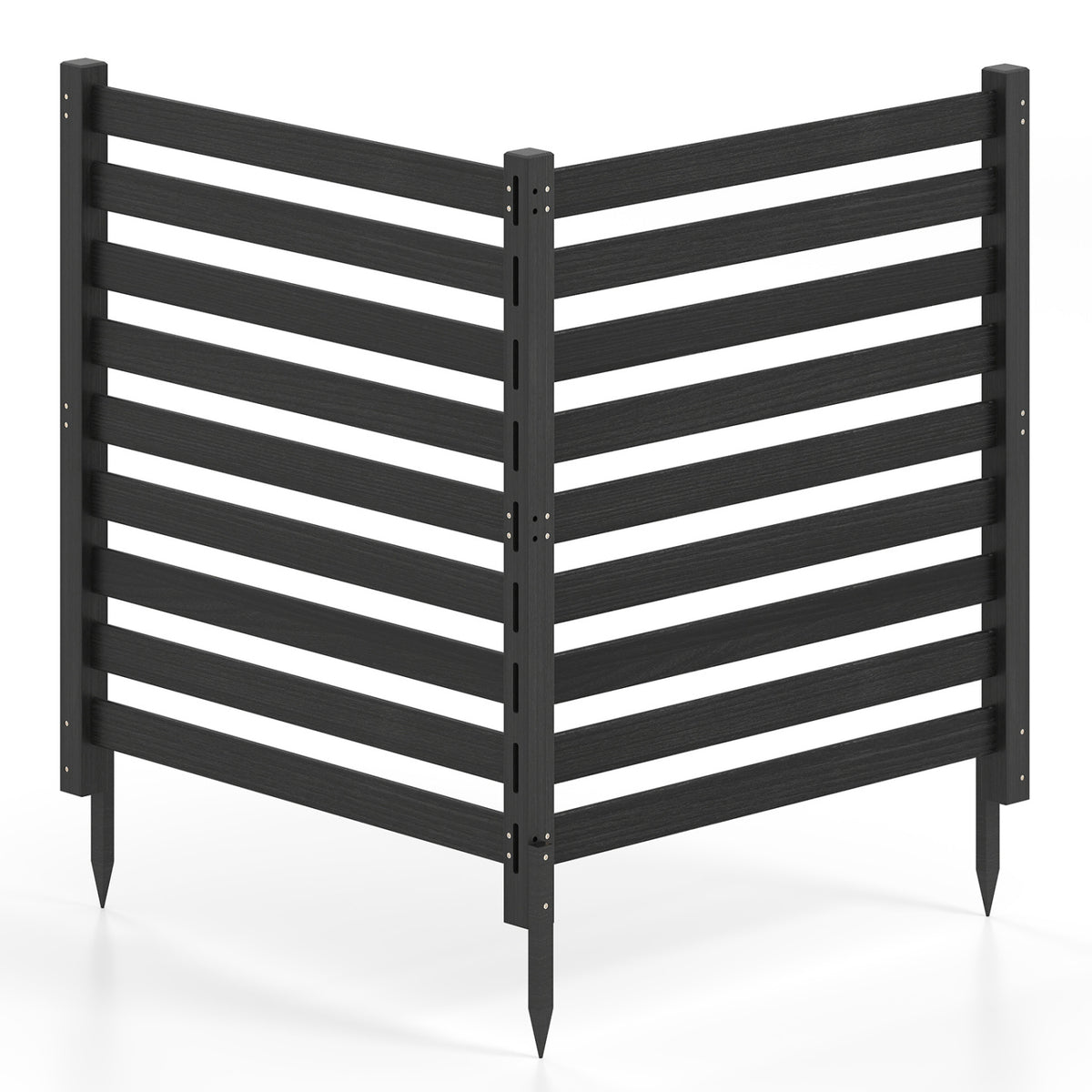 2-Panel Wooden Outdoor Privacy Fence with Ground Stakes-Black view 4