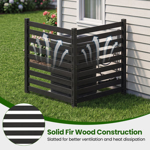 2-Panel Wooden Outdoor Privacy Fence with Ground Stakes-Black view 7