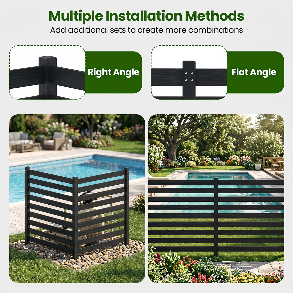 2-Panel Wooden Outdoor Privacy Fence with Ground Stakes-Black view 8