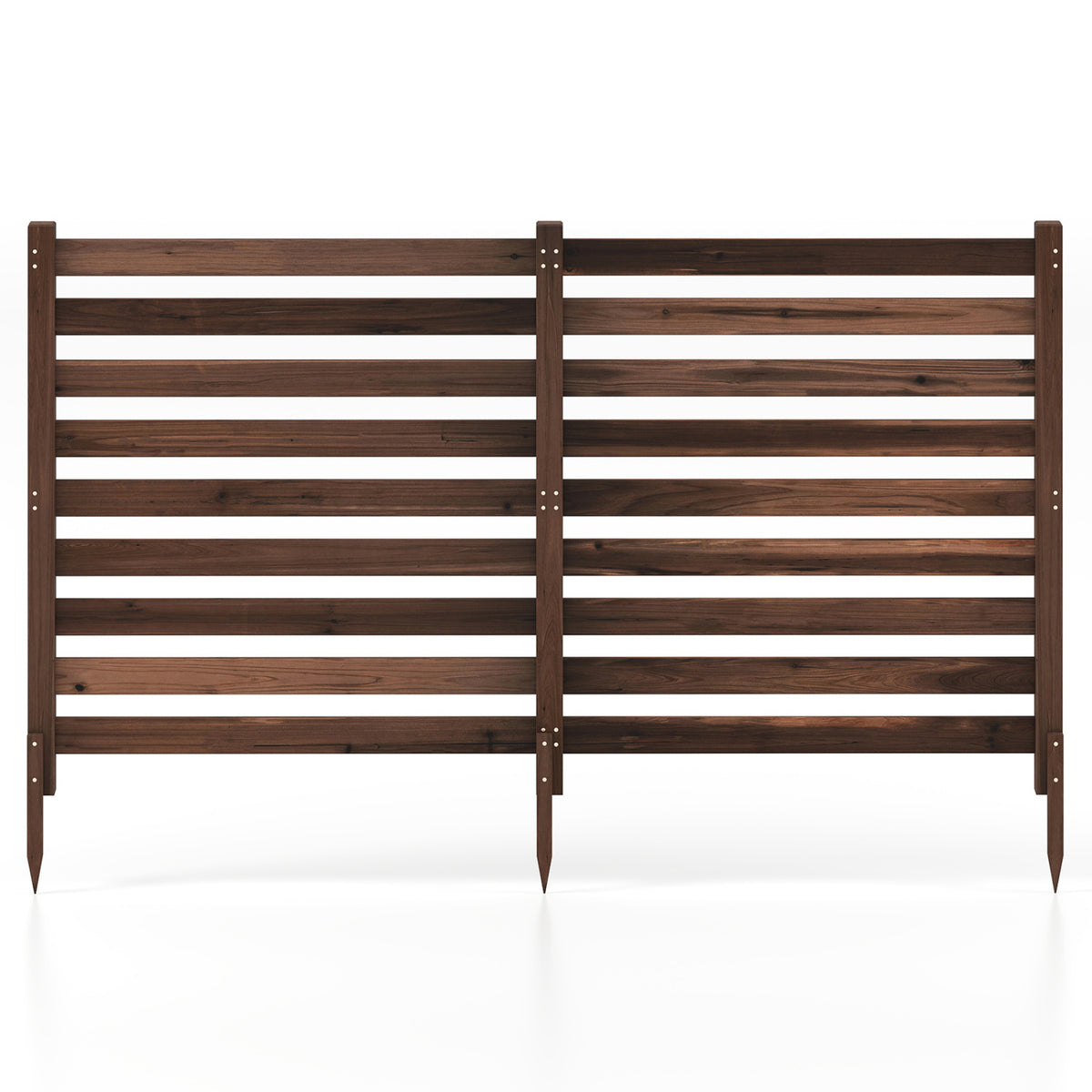 2-Panel Wooden Outdoor Privacy Fence with Ground Stakes-Brown