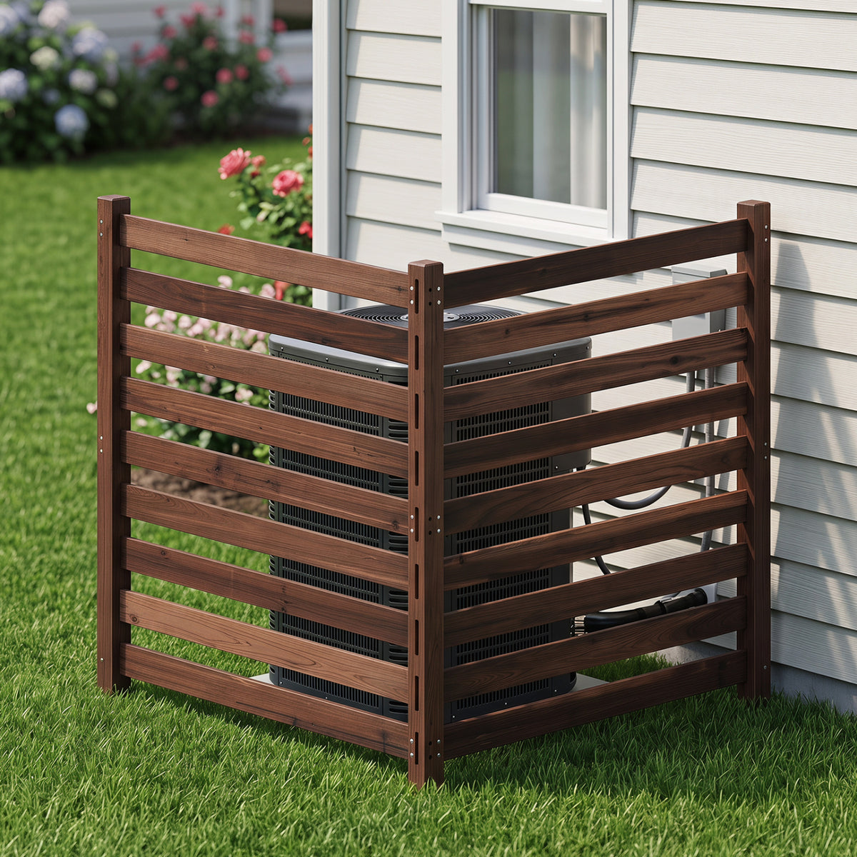 2-Panel Wooden Outdoor Privacy Fence with Ground Stakes-Brown view 2