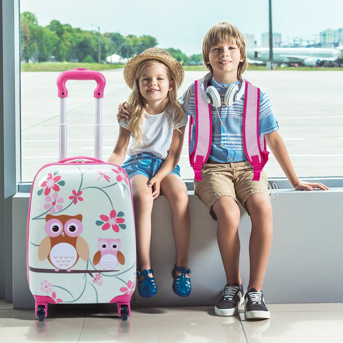 2 Pieces 12 Inch 16 Inch Green ABS Kids Suitcase Luggage Set view 2