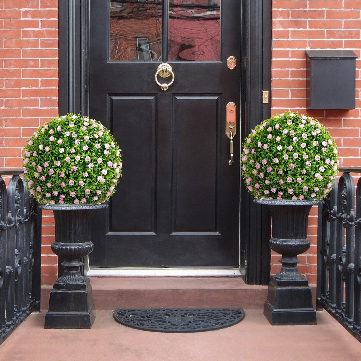 2 Pieces Artificial Plant Topiary Balls 17.5 Inch Faux Decorative Balls with Pink Flowers view 2