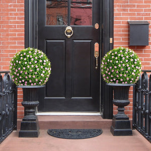 2 Pieces Artificial Plant Topiary Balls 17.5 Inch Faux Decorative Balls with Pink Flowers view 2