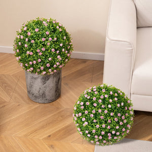 2 Pieces Artificial Plant Topiary Balls 17.5 Inch Faux Decorative Balls with Pink Flowers view 3