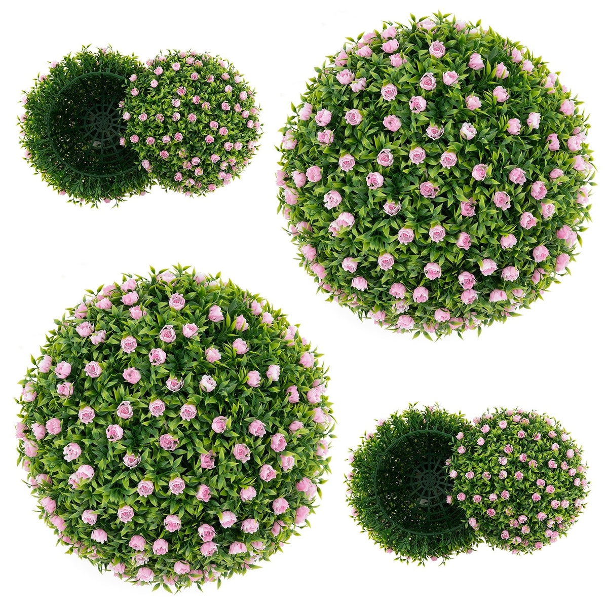 2 Pieces Artificial Plant Topiary Balls 17.5 Inch Faux Decorative Balls with Pink Flowers view 4