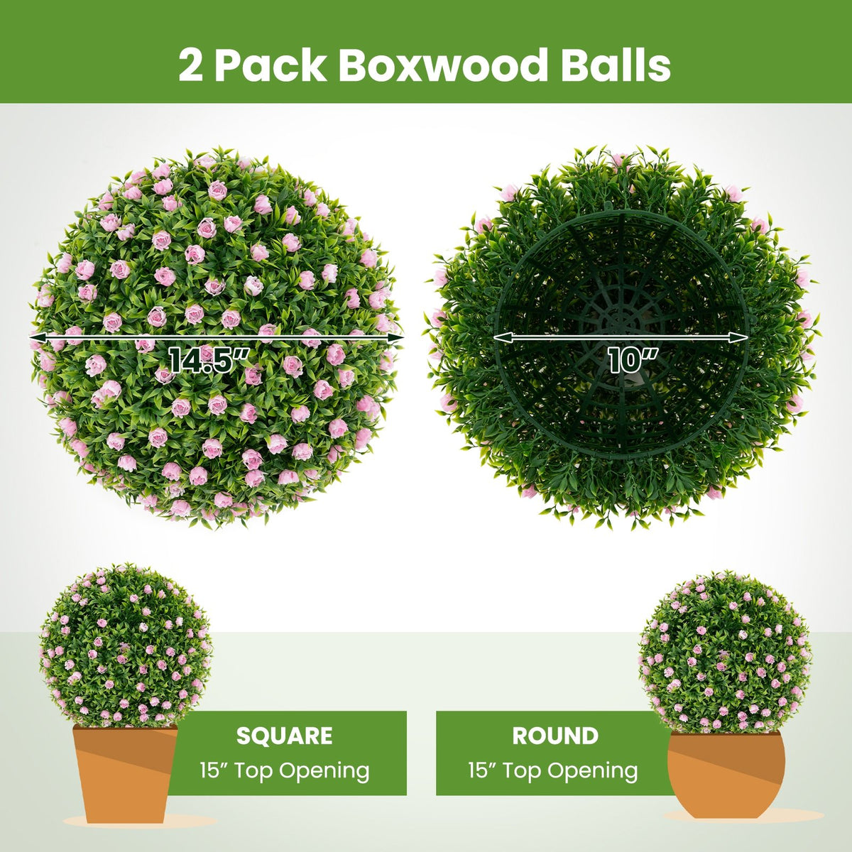 2 Pieces Artificial Plant Topiary Balls 17.5 Inch Faux Decorative Balls with Pink Flowers view 5