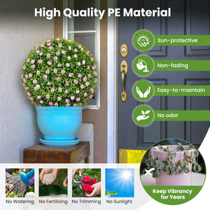 2 Pieces Artificial Plant Topiary Balls 17.5 Inch Faux Decorative Balls with Pink Flowers view 7
