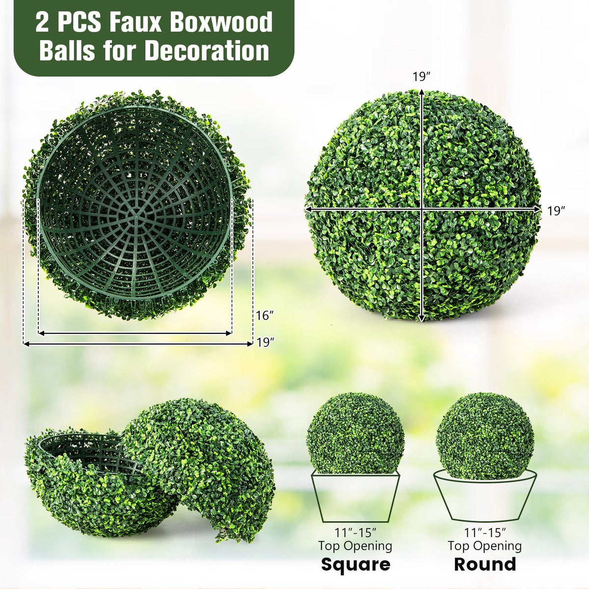 2 Pieces 19 Inch Artificial Topiary Balls Faux Boxwood Ball Plants view 5
