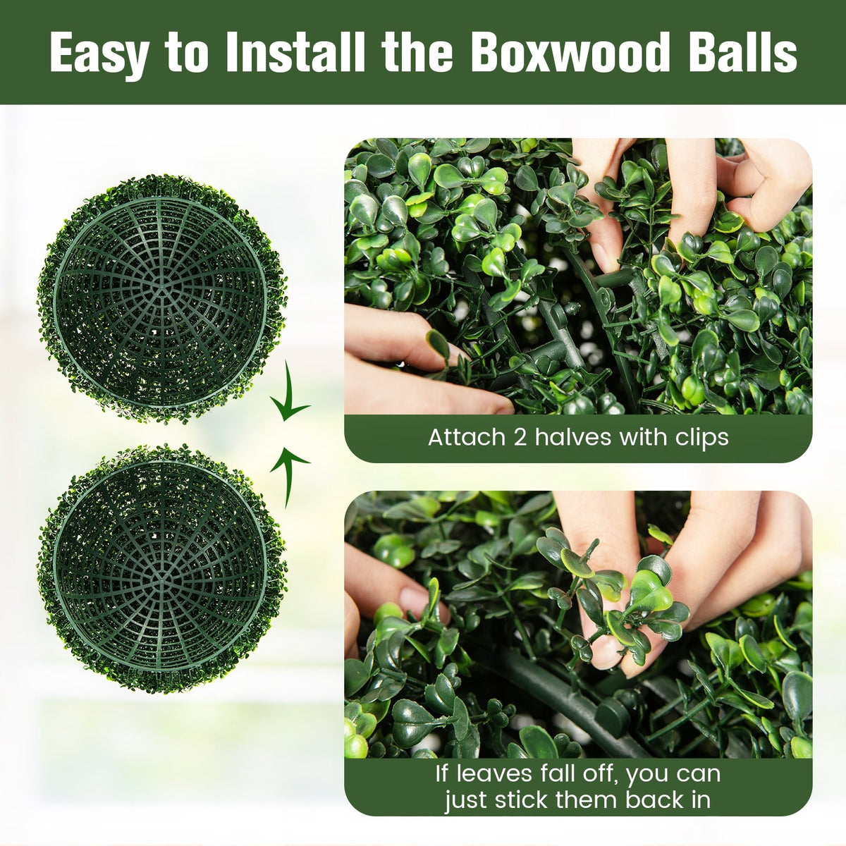 2 Pieces 19 Inch Artificial Topiary Balls Faux Boxwood Ball Plants view 6