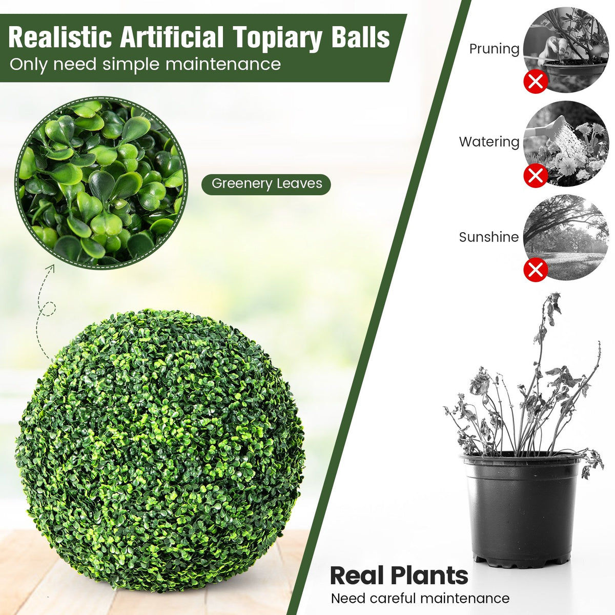 2 Pieces 19 Inch Artificial Topiary Balls Faux Boxwood Ball Plants view 8