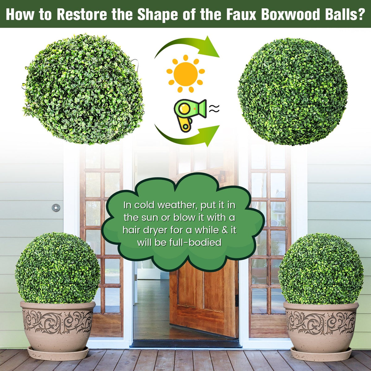2 Pieces 19 Inch Artificial Topiary Balls Faux Boxwood Ball Plants view 9