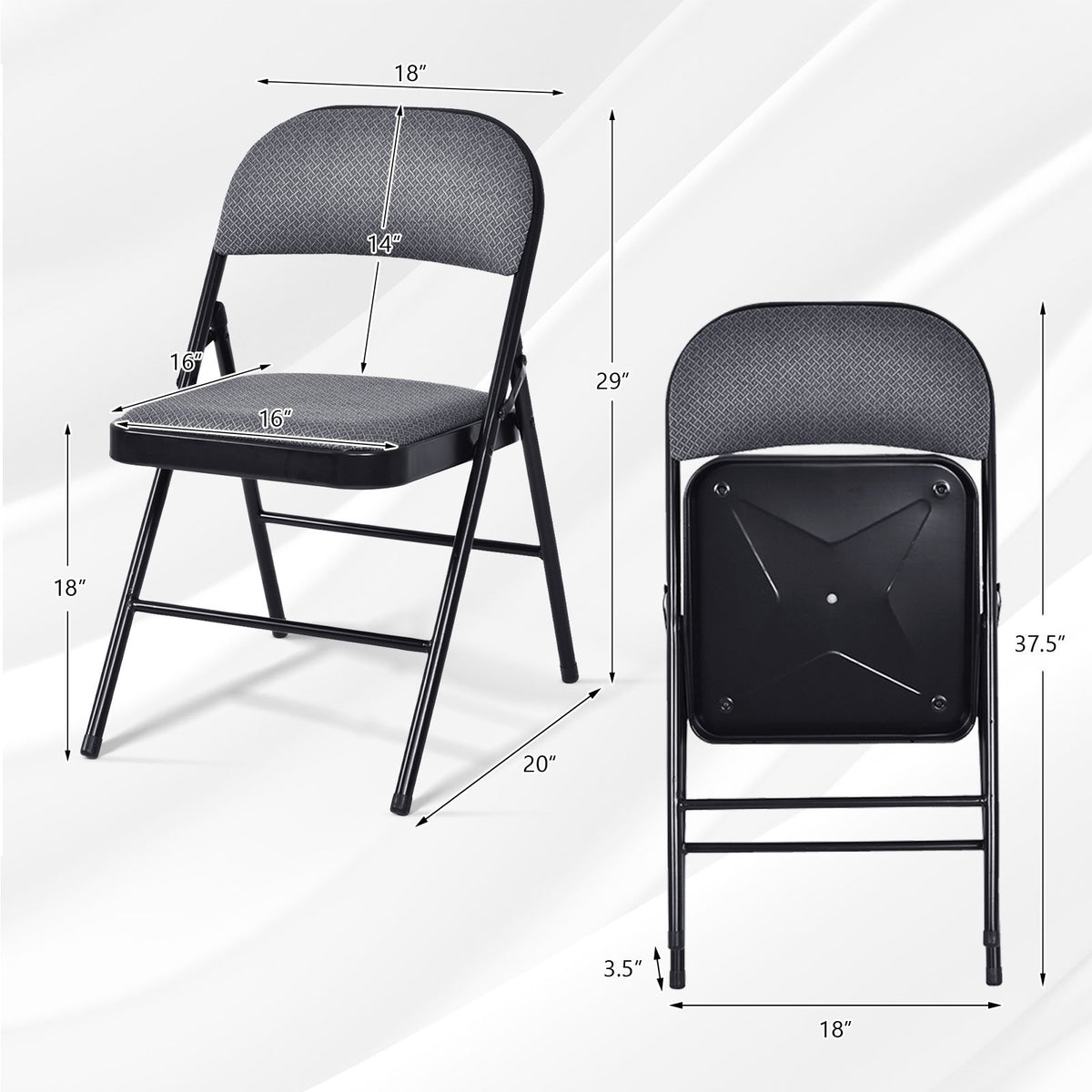 2 PCS Folding Chair Set with Upholstered Seat and Fabric Covered Backrest view 5