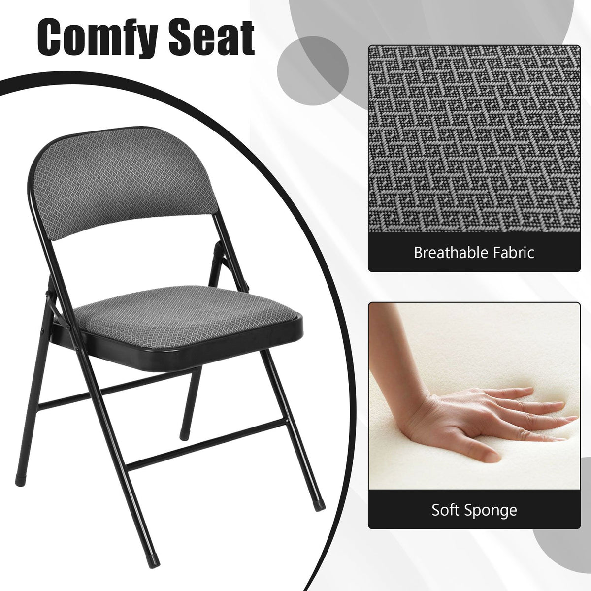 2 PCS Folding Chair Set with Upholstered Seat and Fabric Covered Backrest view 6