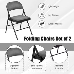 2 PCS Folding Chair Set with Upholstered Seat and Fabric Covered Backrest view 8